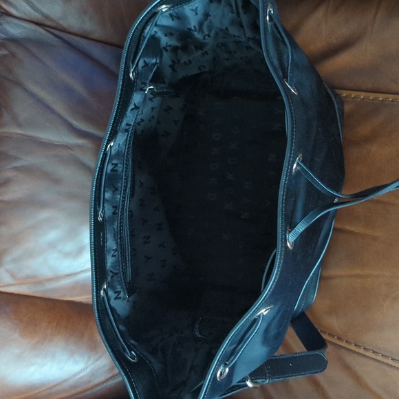 DKNY Black Bucket Bag with Drawstring Closure and Gold Hardware - Picture 6 of 16